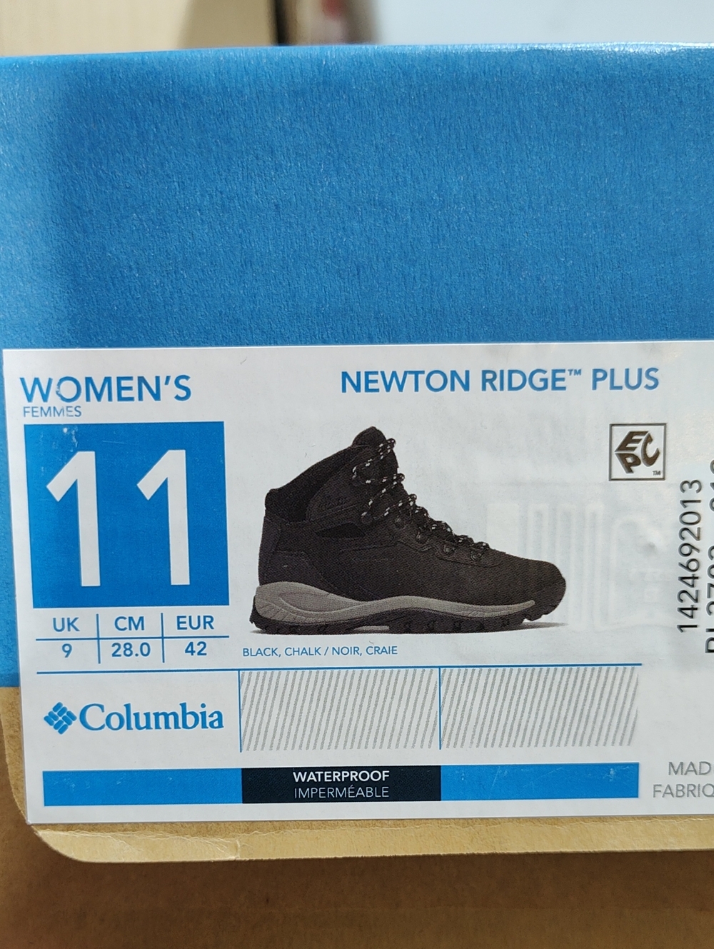 Columbia Newton Ridge Plus Waterproof Women's Lace-Up Boots - Black/Chalk 11 NEW